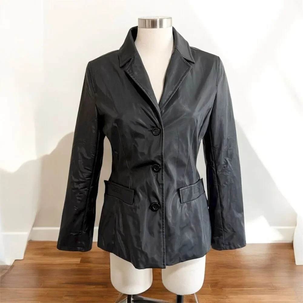 Vintage Rampage Black Faux Leather Blazer Jacket Small Raincoat